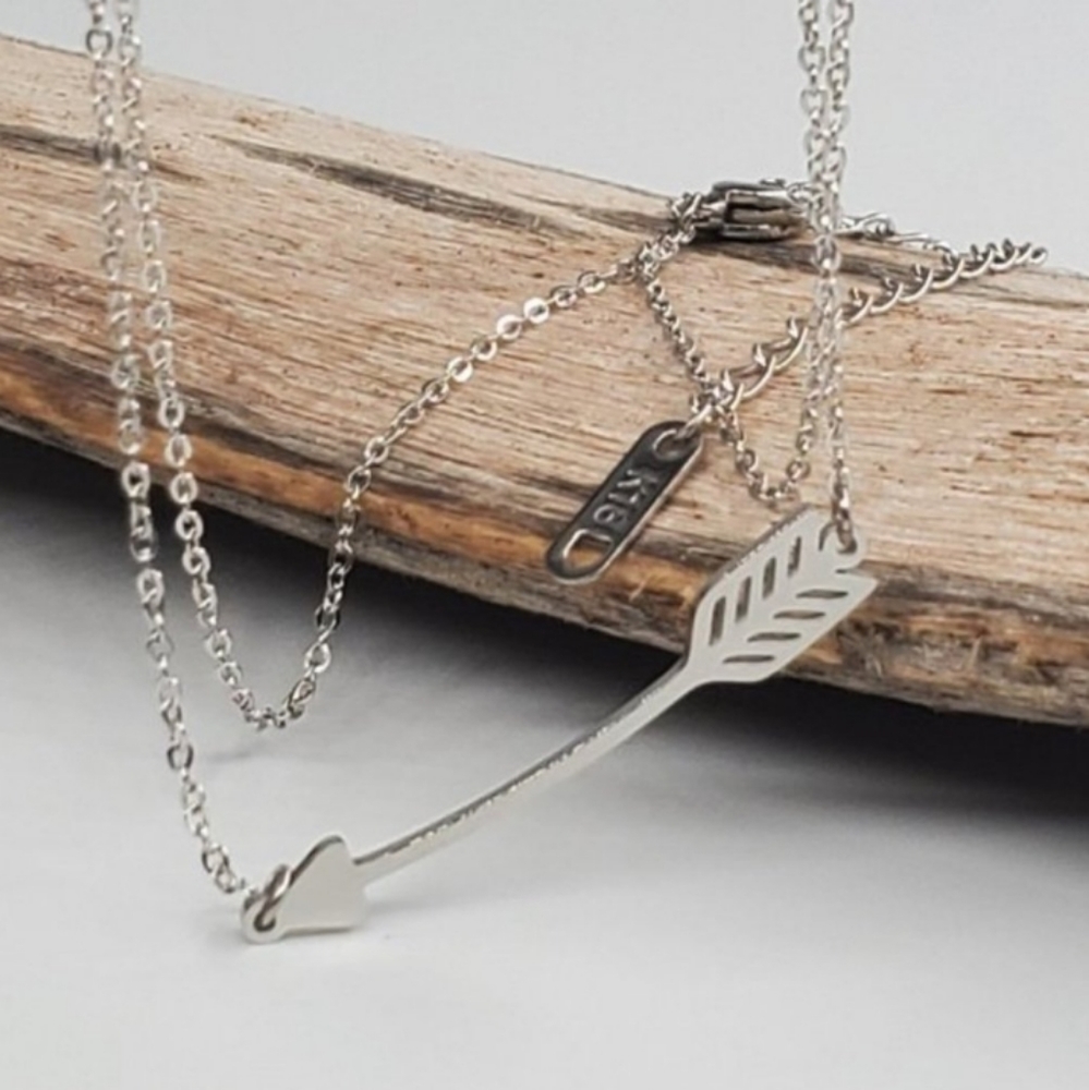 FP Desigher Jewelry Minimalist Boho Arrow Necklace Rhodium 18K White Gold Plated